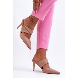 Inna Bőr magassarkú papucs Sötét bézs Aveline 2