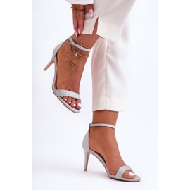 Fényes Gedna ezüst magassarkú szandál 1