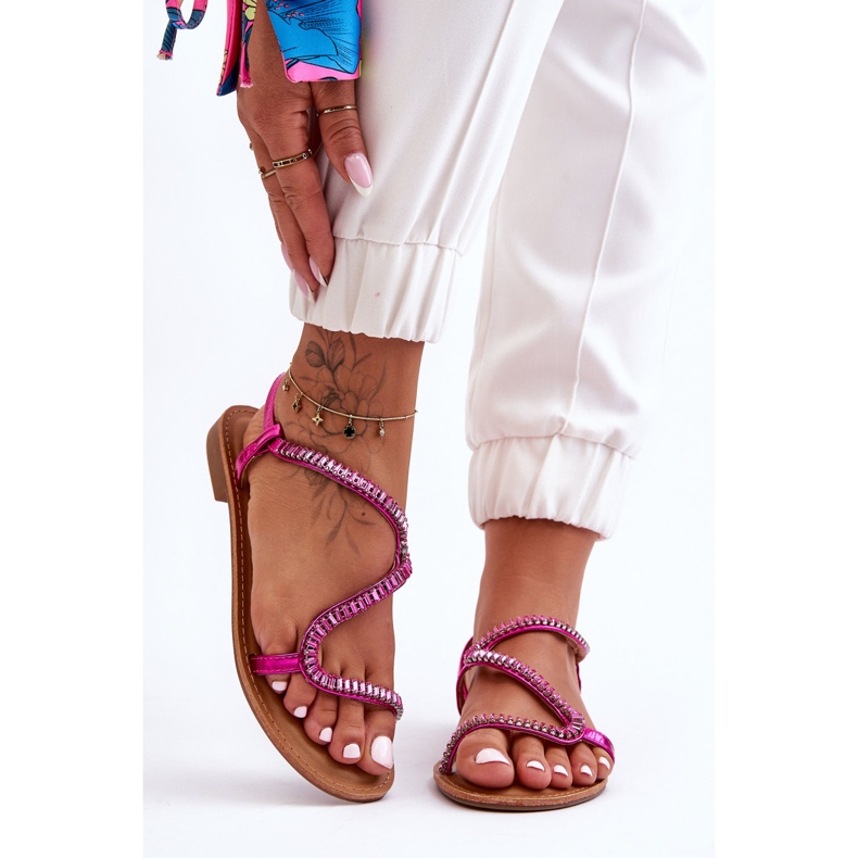 Hayen női felbújós szandál, rózsaszín díszítéssel 1