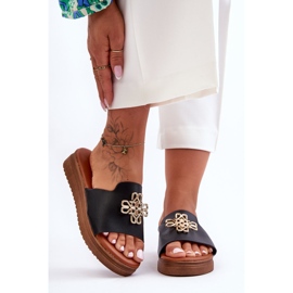 PG1 Női fekete Azera Platform papucs díszítéssel 2