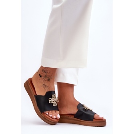 PG1 Női fekete Azera Platform papucs díszítéssel 1