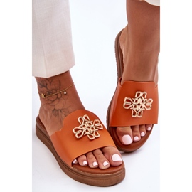 PG1 Női bőr papucs narancssárga Azera díszítéssel 2