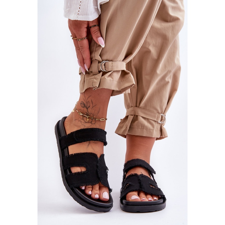 Női tépőzáras szövet papucs fekete Lamirose 2