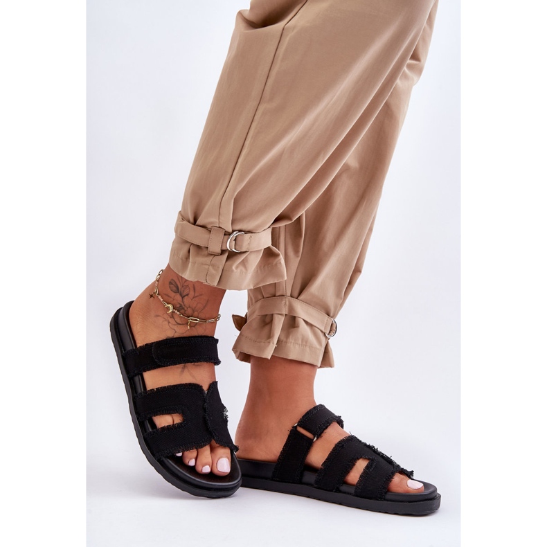 Női tépőzáras szövet papucs fekete Lamirose 1