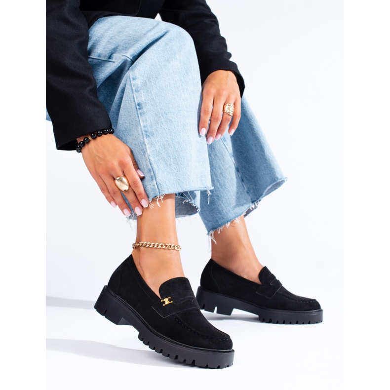 Klasszikus fekete velúr női Shelovet cipő 1