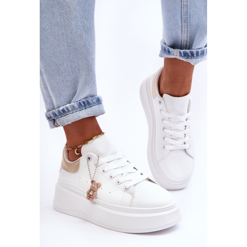 PS1 Női sportcipők hatalmas platformon, fehér és arany Mariell 1