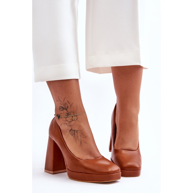 Camel Rosalia Chunky Heels bőrpumpák barna 1 Camel Rosalia Chunky Heels bőrpumpák barna 1