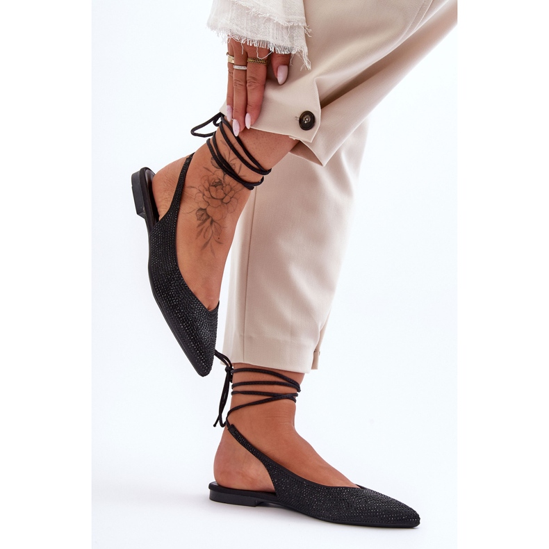 Fekete Jange szegecsekkel díszített, fűzős női balerinák 2 Fekete Jange szegecsekkel díszített, fűzős női balerinák 2