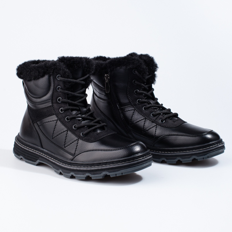 SHELOVET Szőrmével szigetelt férfi téli csizma fekete 1 SHELOVET Szőrmével szigetelt férfi téli csizma fekete 1