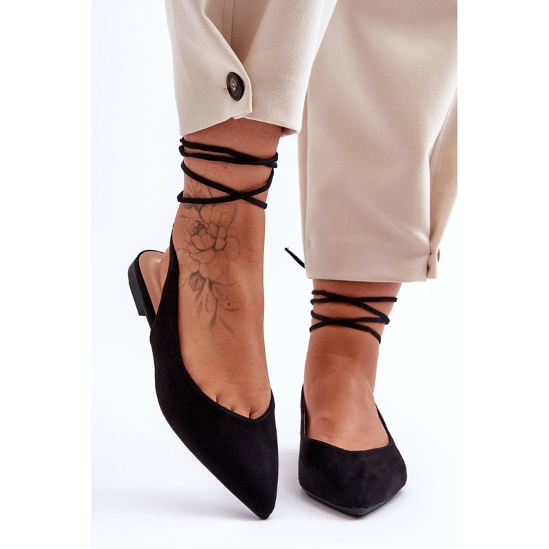 PG1 Női velúr fűzős balerina fekete Lilly Ann 2