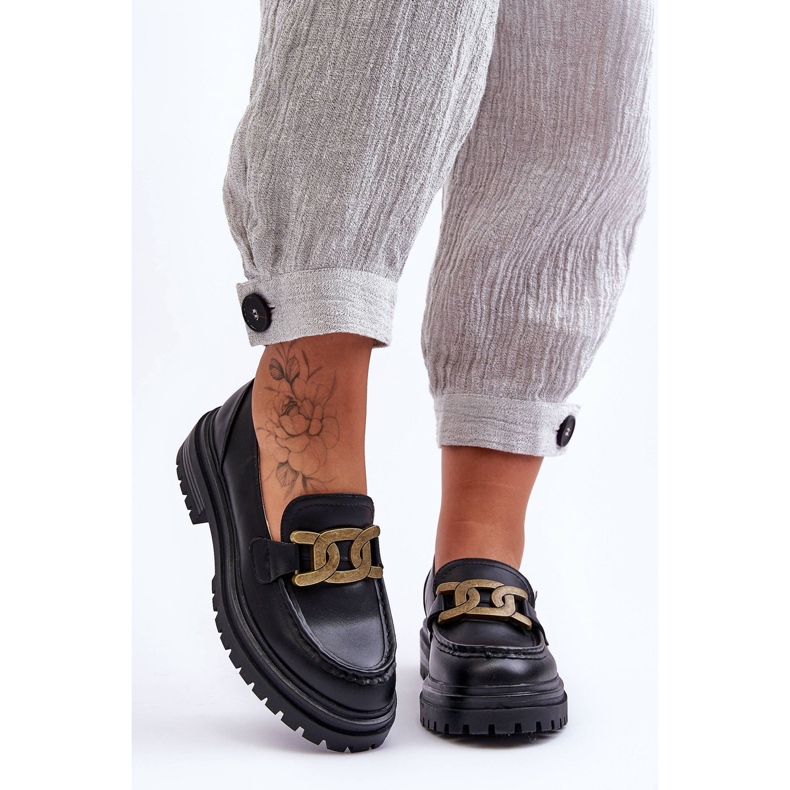 PG1 Női Platform Loafers Díszítéssel Fekete Ameg 1