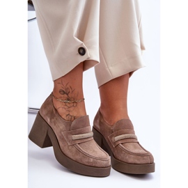 Lemar Velúr sarokpumpák bézs gelanor díszítéssel 1