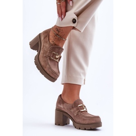 Lemar Sötétbézs Harmell elegáns cipő oszlopon, arany díszítéssel 1