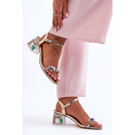 Női magassarkú szandál kristályokkal, Golden S.Barski MR1037-01 aranysárga 1