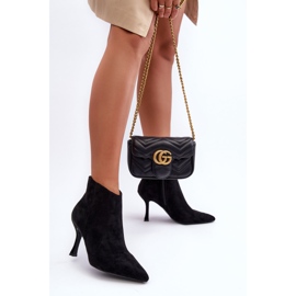 Női velúr magassarkú csizma, fekete Merisa 1