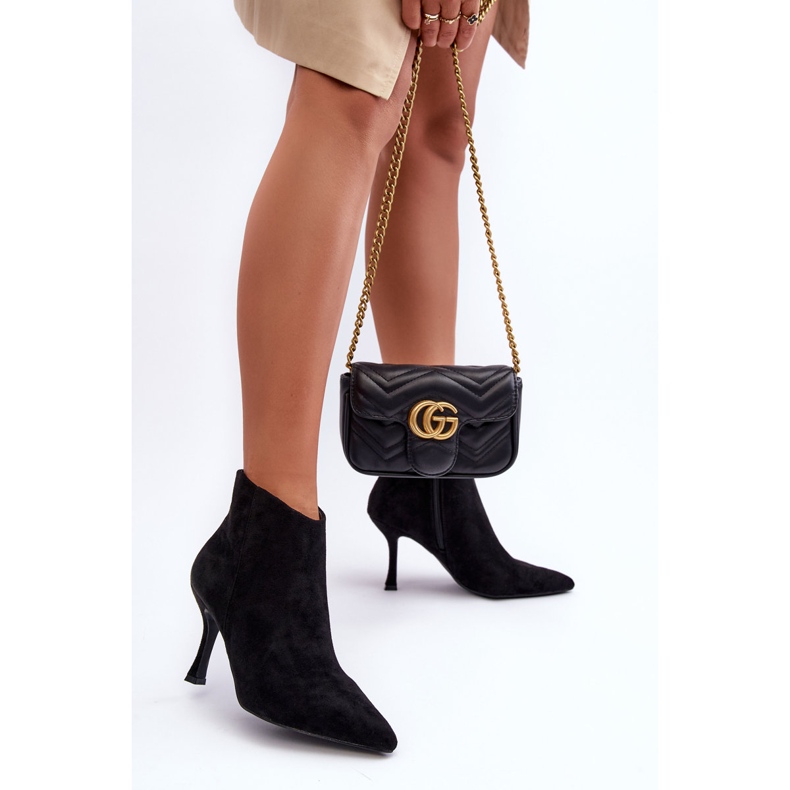 Női velúr magassarkú csizma, fekete Merisa 1