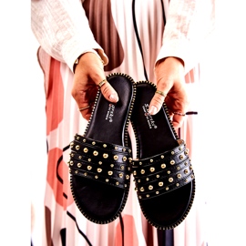 S.Barski Női bőr papucs fekete díszítéssel 3