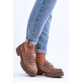 Laura Messi Női velúr cipők sötétbézs rózsaesésekkel 1