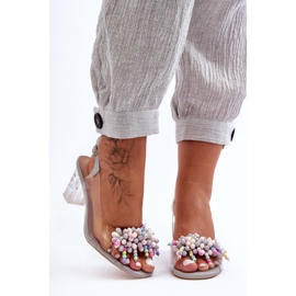 Díszített, divatos sarkú szandálok szürke S.Barski MR1037-23 1