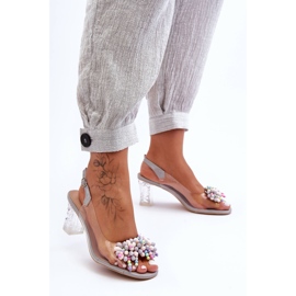 Díszített, divatos sarkú szandálok szürke S.Barski MR1037-23 2