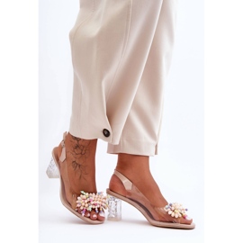Díszített, divatos szandál bézs színű sarkon S.Barski MR1037-23 1