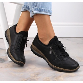 Bőr bebújós cipő Rieker W RKR609 fekete 1