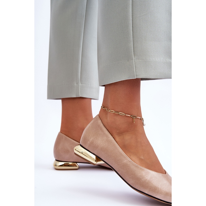 PD1 Bőr lapos sarkú bézs Vaani 2