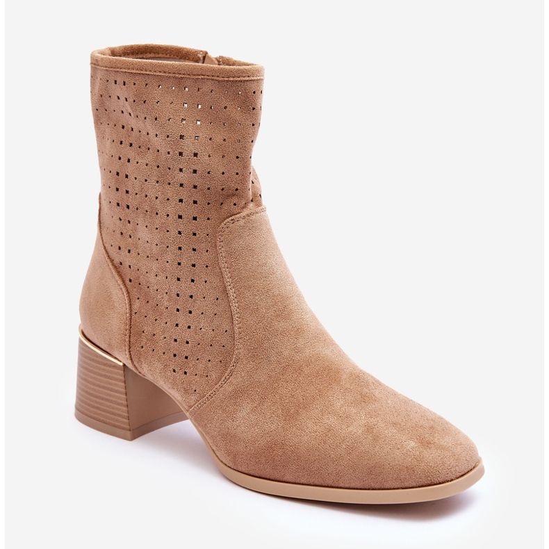 PG1 Velúr áttört magassarkú csizma Sötét bézs gyöngy 1