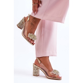 Átlátszó, stílusos arany szandál sarkon S.Barski MR1037-19 aranysárga 2