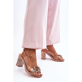 Díszített Stílusos Szandál Átlátszó Rose Gold S.Barski MR1037-18 rózsaszín 2