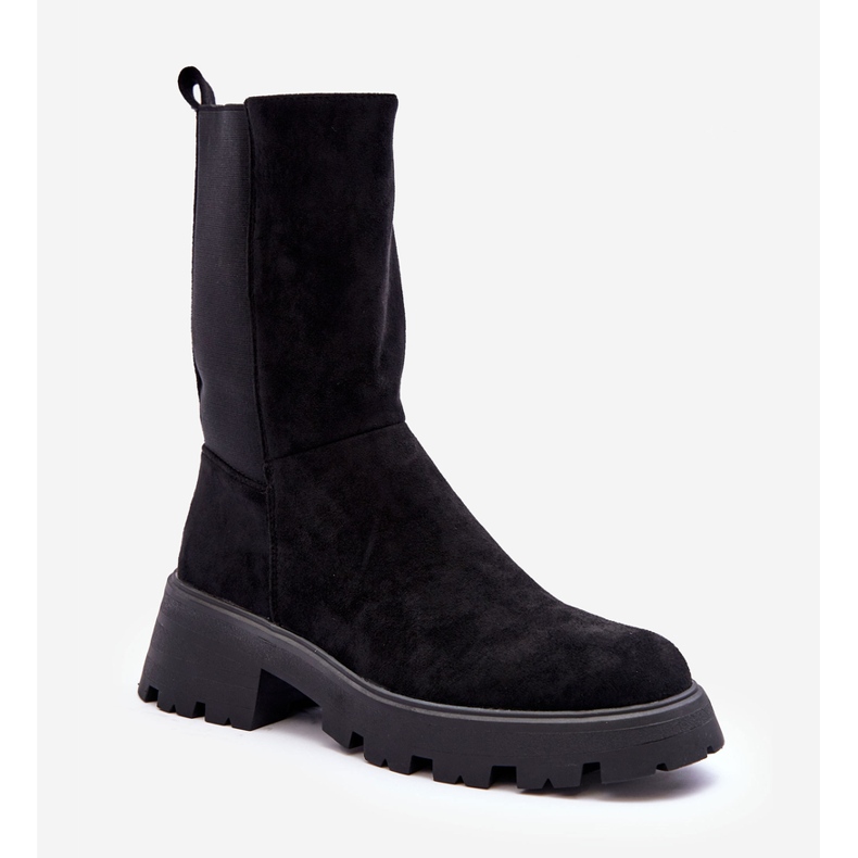 Női velúr lapos sarkú csizma fekete Altandros 1