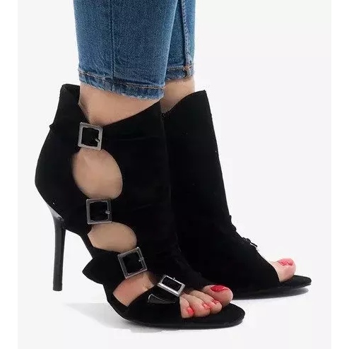 Fekete szandál magas sarkú velúr GH048 1