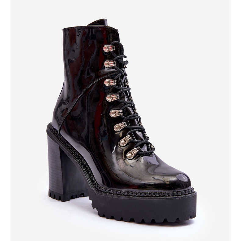 Lakkozott Chunky Heel Boots Black Ikeshia fekete 1
