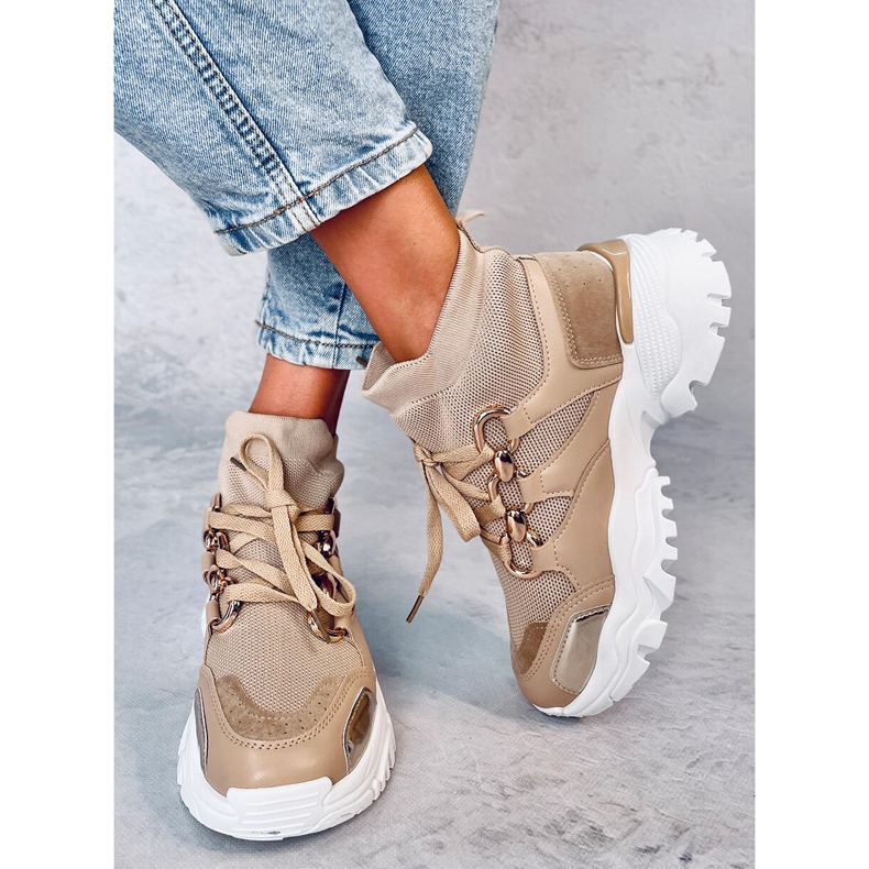 Petra Khaki zoknis tornacipő bézs 2