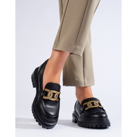 Fekete női mokaszinok vastag Shelovet platformon 1