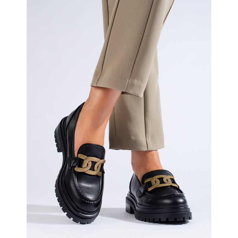 Fekete női mokaszinok vastag Shelovet platformon 1