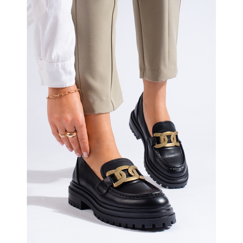 Fekete női mokaszinok vastag Shelovet platformon 2