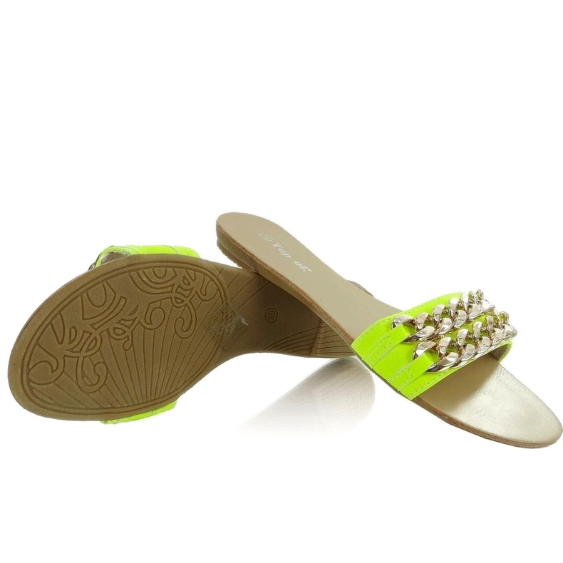 Papucs arany lánccal MB-6272 sárga-fluo aranysárga 1