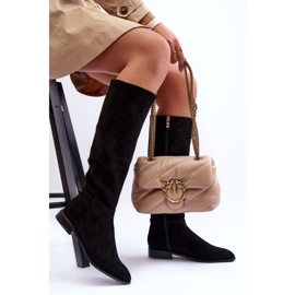 Velúr lapos sarkú csizma fekete Eelin 1