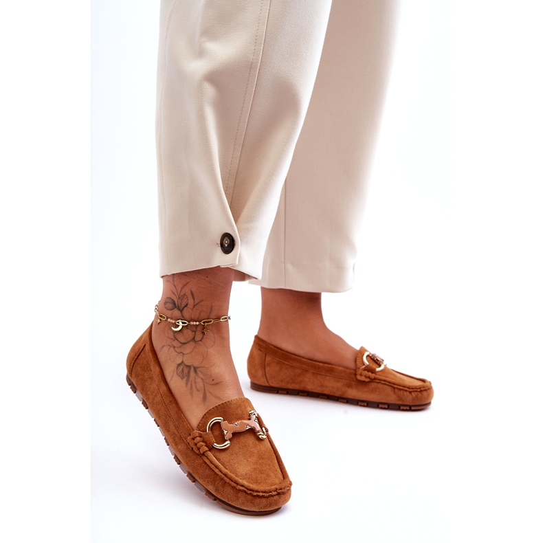 Super Mode Női Velúr Loafers Barna Dionira díszítéssel 4