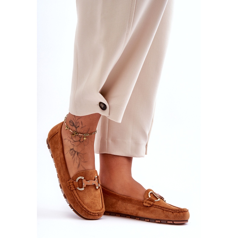 Super Mode Női Velúr Loafers Barna Dionira díszítéssel 3