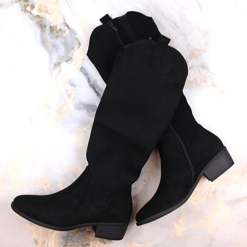 Női velúr szigetelt csizma fekete Jezzi RMR2353-4 1