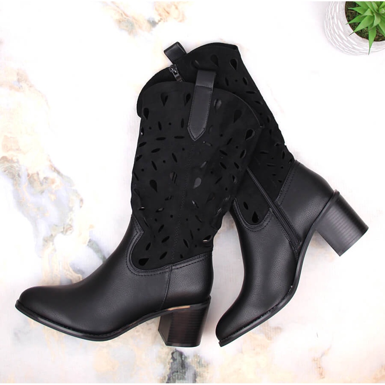 M. DASZYŃSKI Női meleg áttört cowboy csizma fekete M.Daszyński MR2337-3 1 M. DASZYŃSKI Női meleg áttört cowboy csizma fekete M.Daszyński MR2337-3 1