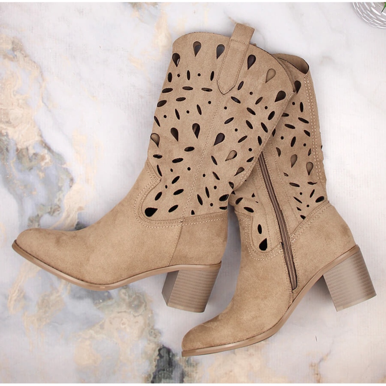 M. DASZYŃSKI Női meleg áttört cowboy csizma bézs M.Daszyński MR2337-3 1 M. DASZYŃSKI Női meleg áttört cowboy csizma bézs M.Daszyński MR2337-3 1