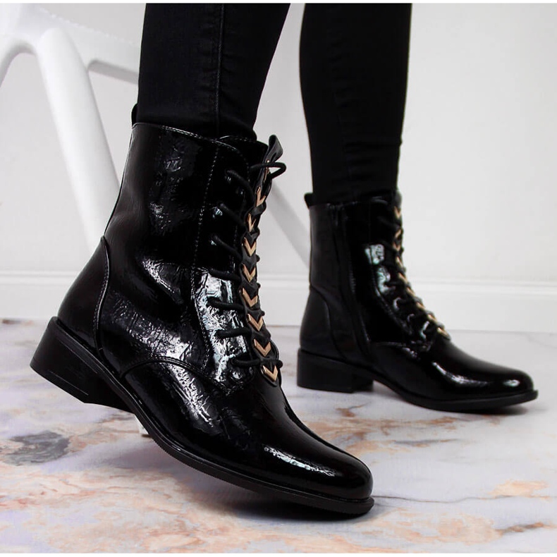 Női csizma hőszigetelt lakkozott fekete Jezzi ASA62-91 2