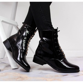 Női csizma hőszigetelt lakkozott fekete Jezzi ASA62-91 1