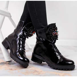 Gyöngyös női csizma, hőszigetelt, lakkfekete Jezzi RMR2071-15 1