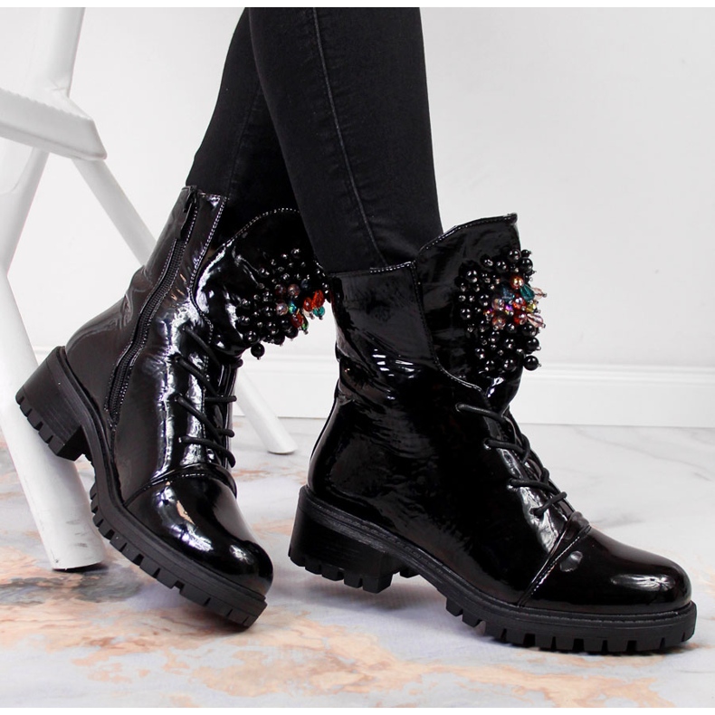 Gyöngyös női csizma, hőszigetelt, lakkfekete Jezzi RMR2071-15 1