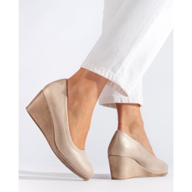 Shelovet női éksarkú pumpák csillámmal aranysárga 2