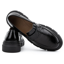WASAK Női bőr bebújós cipő 0706, fekete, vastag talppal 6